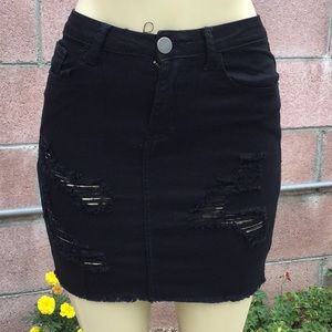 Distressed jeans skirt